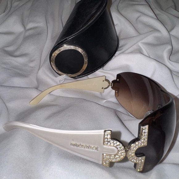 Bvlgari 651B 945/13 Shield Sunglasses Brown / Swarovski Crystals - Picture 4 of 10